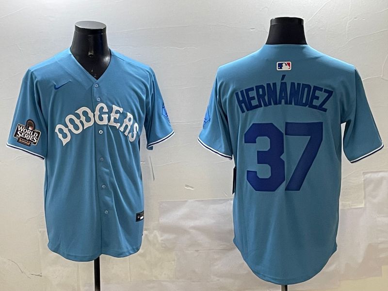 Men Los Angeles Dodgers #37 Hernandez Light Blue Joint Name 2025 Nike MLB Jersey style 3->los angeles dodgers->MLB Jersey